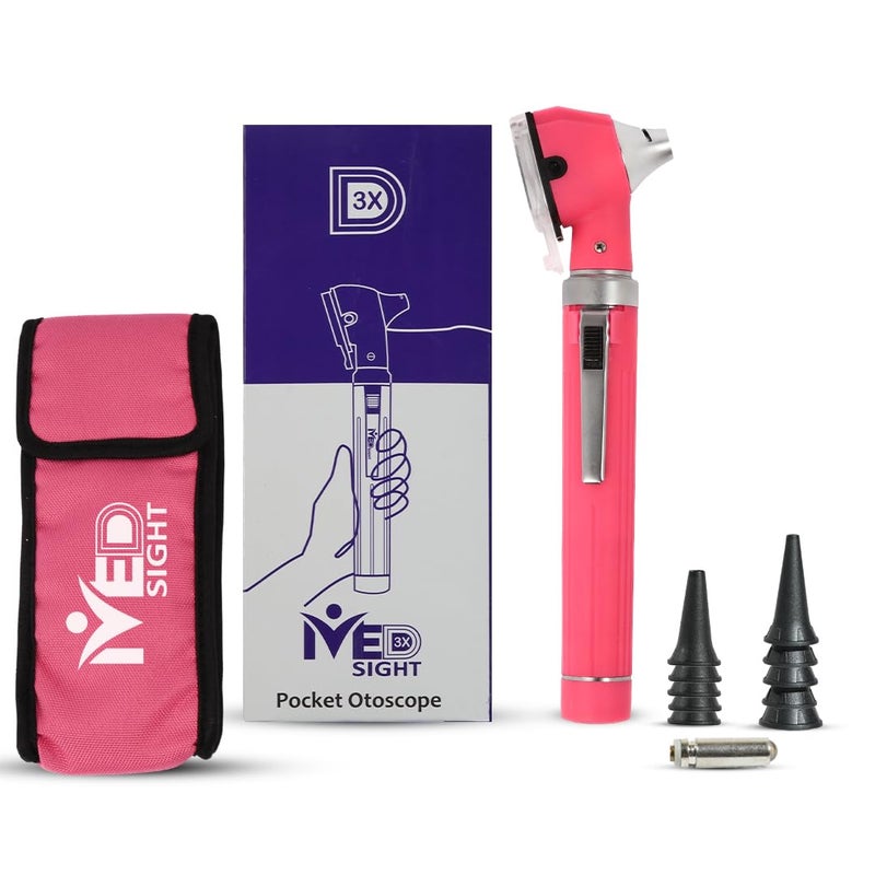 MeddSight Otoscope with Light, Fibre Optic Ear Scope for Kids & Adults, 3X Zoom Magnifying Glass, LED Ear Infection Checker with 10 Disposable Specula, Nylon Case, 6 Colors-Medical Grade-(Pink Color) - Image 1